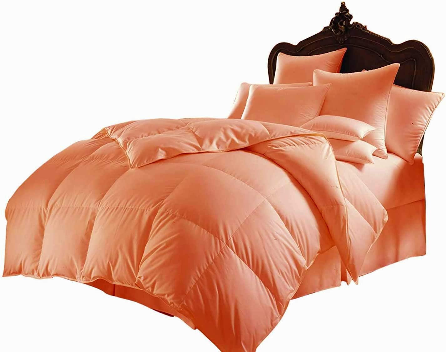 Soft 1000 TC Goose Down Alternative Egyptian Cotton Comforter Set (Comforter + 2 Pillow Cases) 400 GSM Over-Size Queen Peach 98'' x 98''