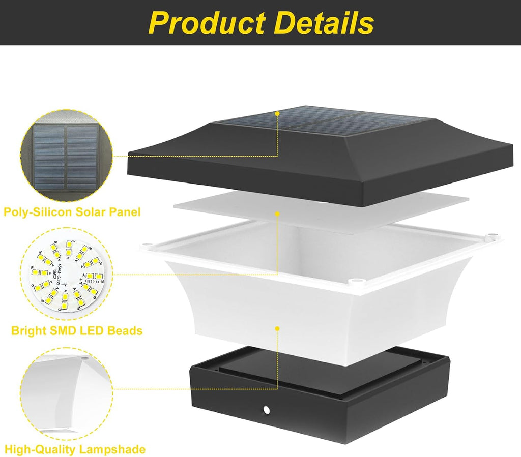 T-SUN Solar Post Lights, 12 Pack Waterproof Outdoor Solar Post Cap Lights for 4X4 Wooden Posts, 6000K Cool White LED Lighting, Deck, Patio Garden Decor or Fence