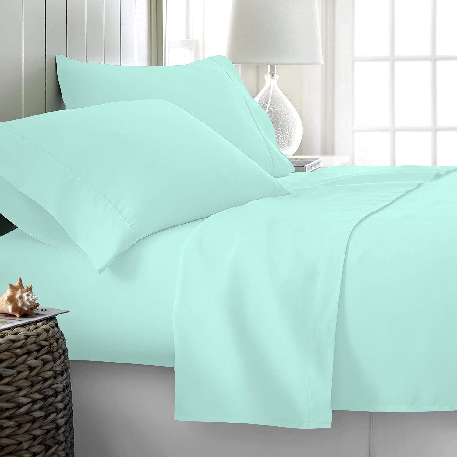 7 Piece Bed-in-A-Bag Comforter & Sheet Set 8-10' Deep Pocket, 100% Egyptian Cotton Queen Size, Aqua Blue, Sets Include - 1Comforter, 1Flat Sheet,1Fitted Sheet, 2Pillowcase & 2Pillowsham