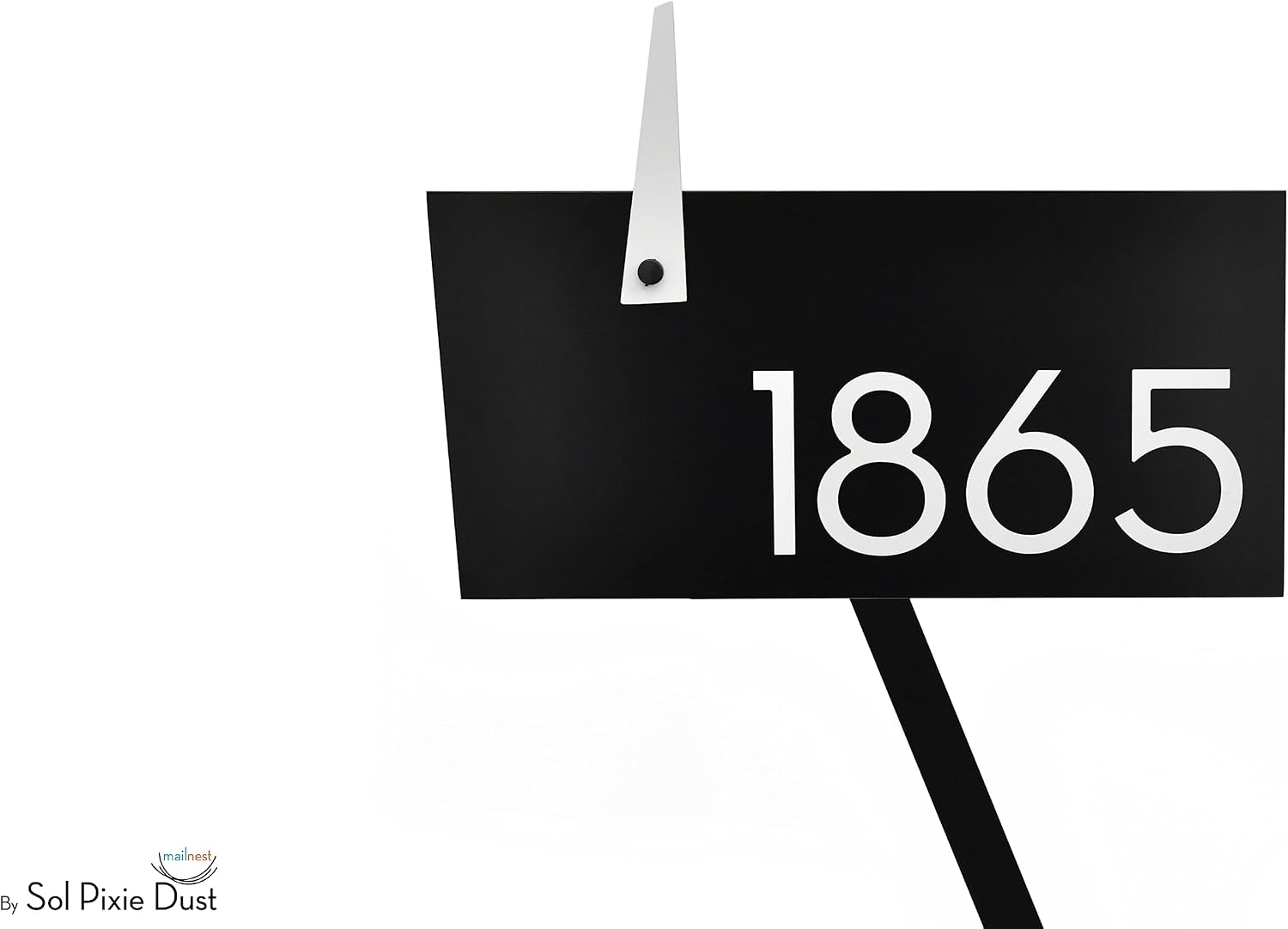 Contemporary Post-Mount Mailbox - Aluminum Black Body with Aluminum Door, Numbers and Flag - Large Customized Mailbox - Type 4 (White)