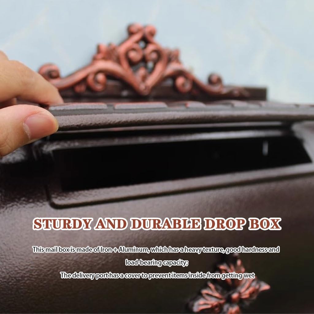 Half-Round Iron Aluminum Mailbox - European Courtyard Post Box, with Floral Engraving, Wall Decorative for Estate, Patio