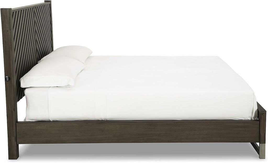 Signature Design by Ashley Arkenton Contemporary California King Panel Bed with Dual USB Charging Ports, Foundation or Box Spring Needed, Dark Brown