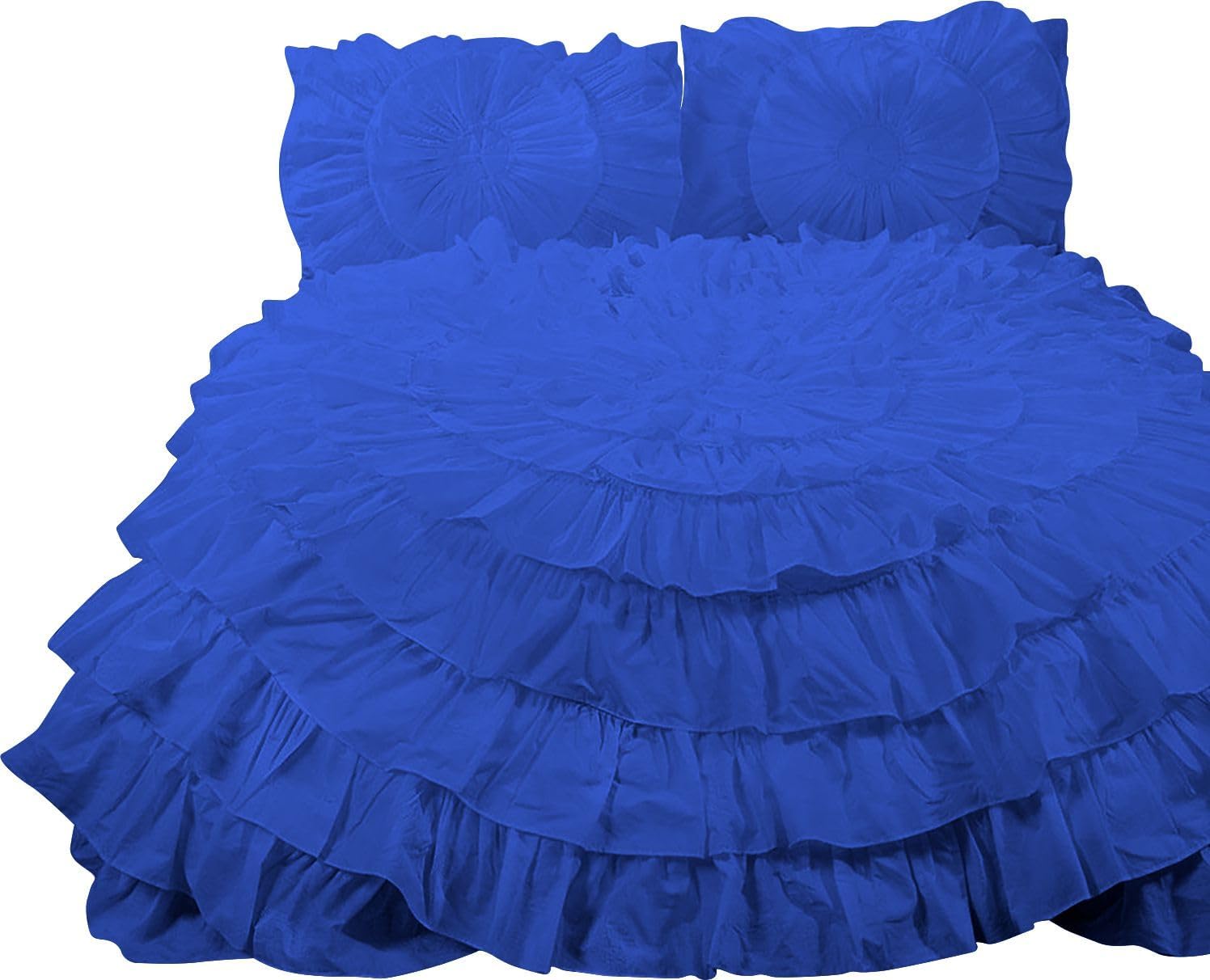 1 Piece 100% Egyptian Cotton Circle Ruffle Comforter, 550 GSM Filled Microfiber - Twin/TwinXL Size, Royal Blue Color - 1000 Thread Count