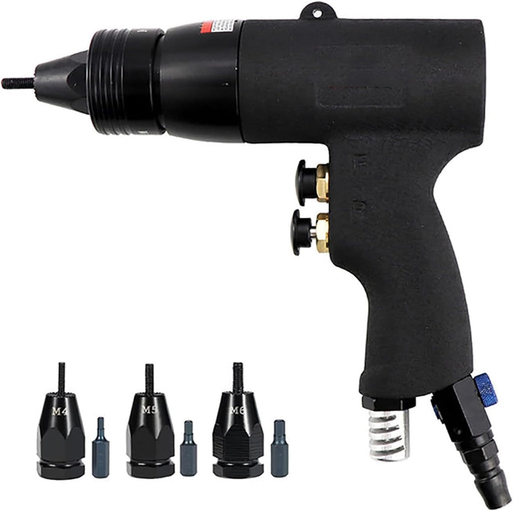 KEULEN Pneumatic Rivet Gun, Blind Riveting Gun Flat Nuts Riveter Rivnut Tool Kit, Self-Locking Function, Ajustable Speed, for Pull Nuts