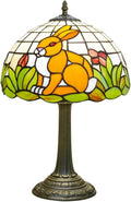 Tiffany Style Lamp with Cat Rabbit Stained Glass Lamp 12 Inch Retro Bronze Base Bedside Lamp Bedroom Living Room, Cafe，Restaurant Art Nouveau Style Decorative Child Interest Ambient Light