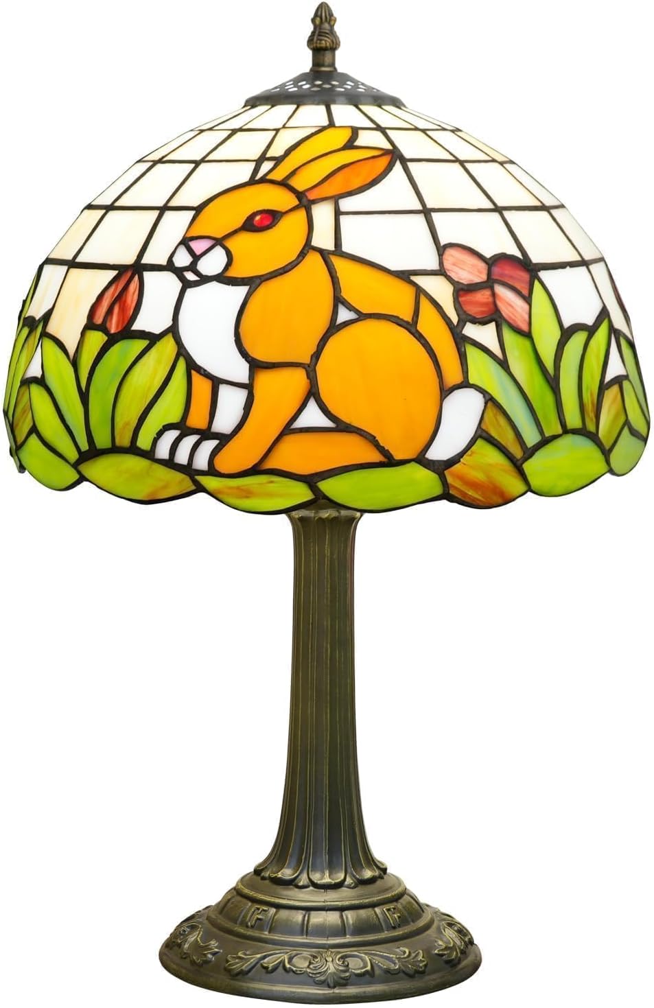 Tiffany Style Lamp with Cat Rabbit Stained Glass Lamp 12 Inch Retro Bronze Base Bedside Lamp Bedroom Living Room, Cafe，Restaurant Art Nouveau Style Decorative Child Interest Ambient Light