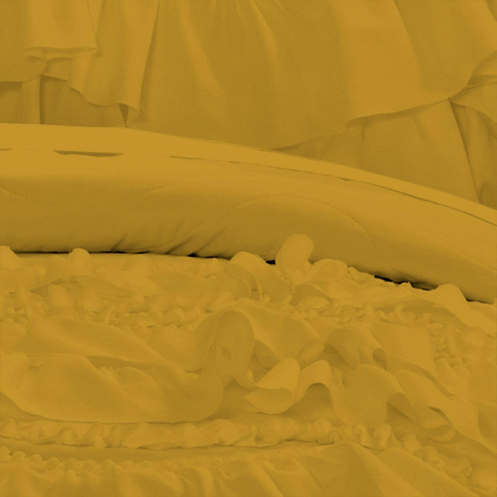 100% Egyptian Cotton, 550 GSM Microfiber Filled Quilt Ruffled Textured 3 Piece Full/Queen Size Comforter Set, Golden