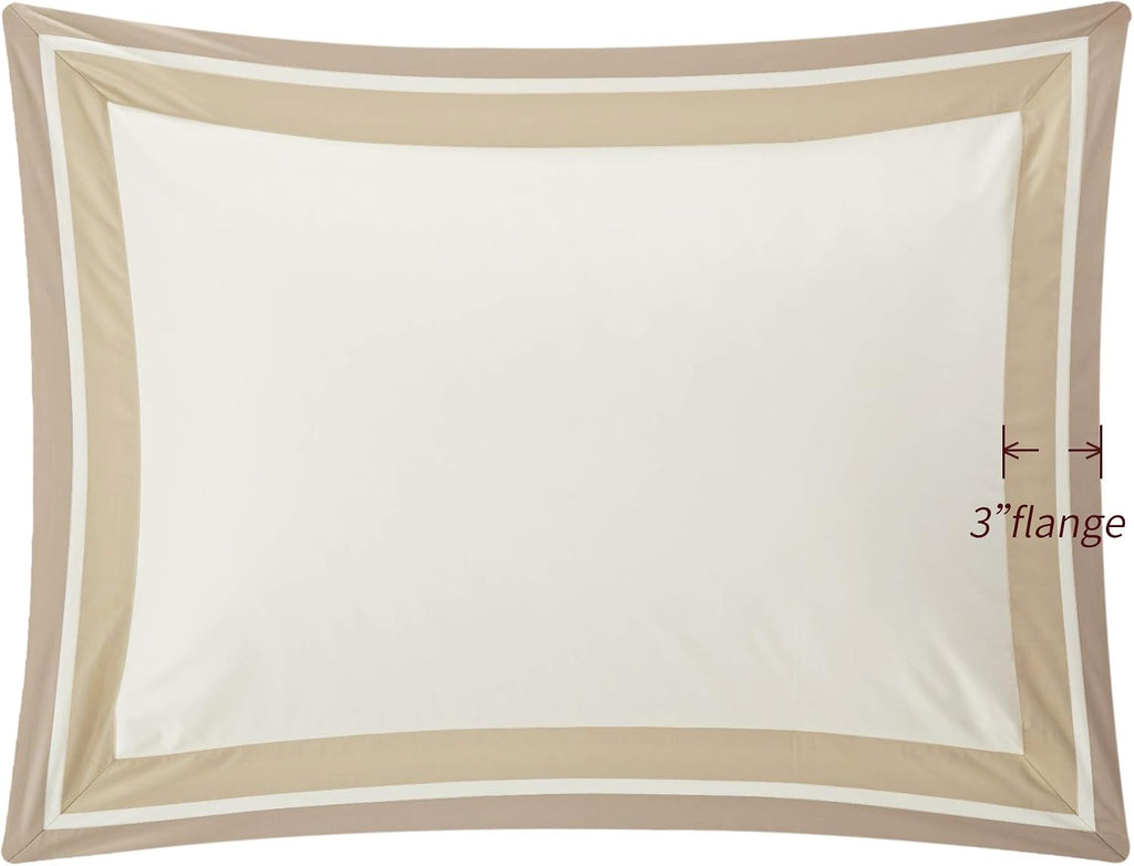 Casabolaj Shading 3 Pieces Duvet Cover Set Do Not Include Filling 100% Egyptian Cotton Sateen Luxury 400 Thread Count-Classic and Contemporary Frame Patchwork Cream/Beige/Champange (King)