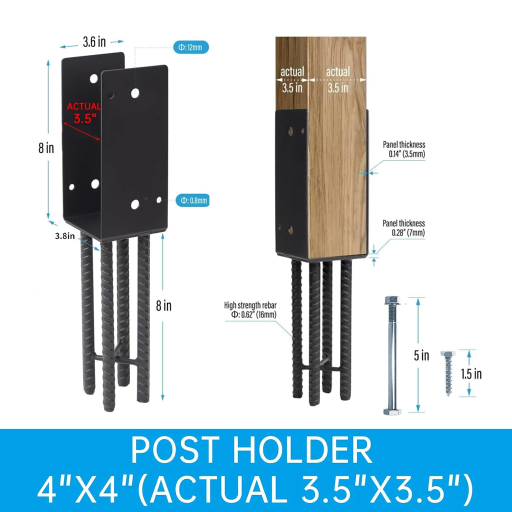 [Pack of 4] 4'x4' Heavy Duty Post Base for Concrete (Actual 3.5'x3.5'),Stainless Steels U-Shape Post Holder,Wet Concrete Foundation Post Base ,for Deck Railing,Fences,mailboxes,Pergola.