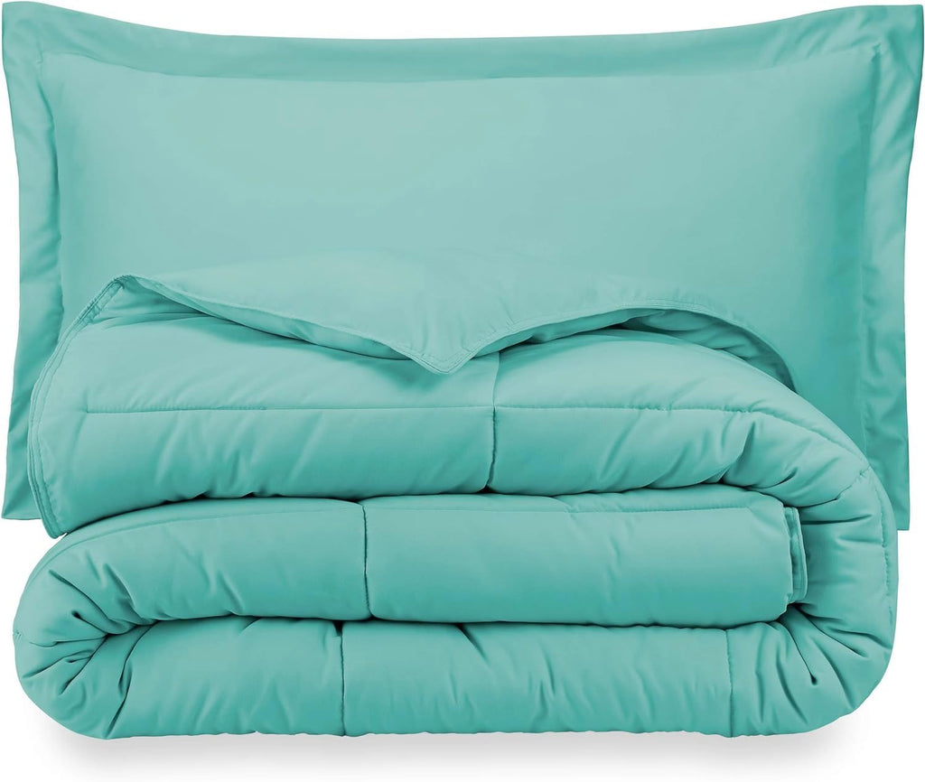 Oversized Queen All-Season Cooling Warmth Comforter Set – 3 Piece Bedding – 100% Egyptian Cotton, Long-Staple & Silky Soft – Luxury Hotel-Quality Duvet Insert – Machine Washable - Aqua Blue