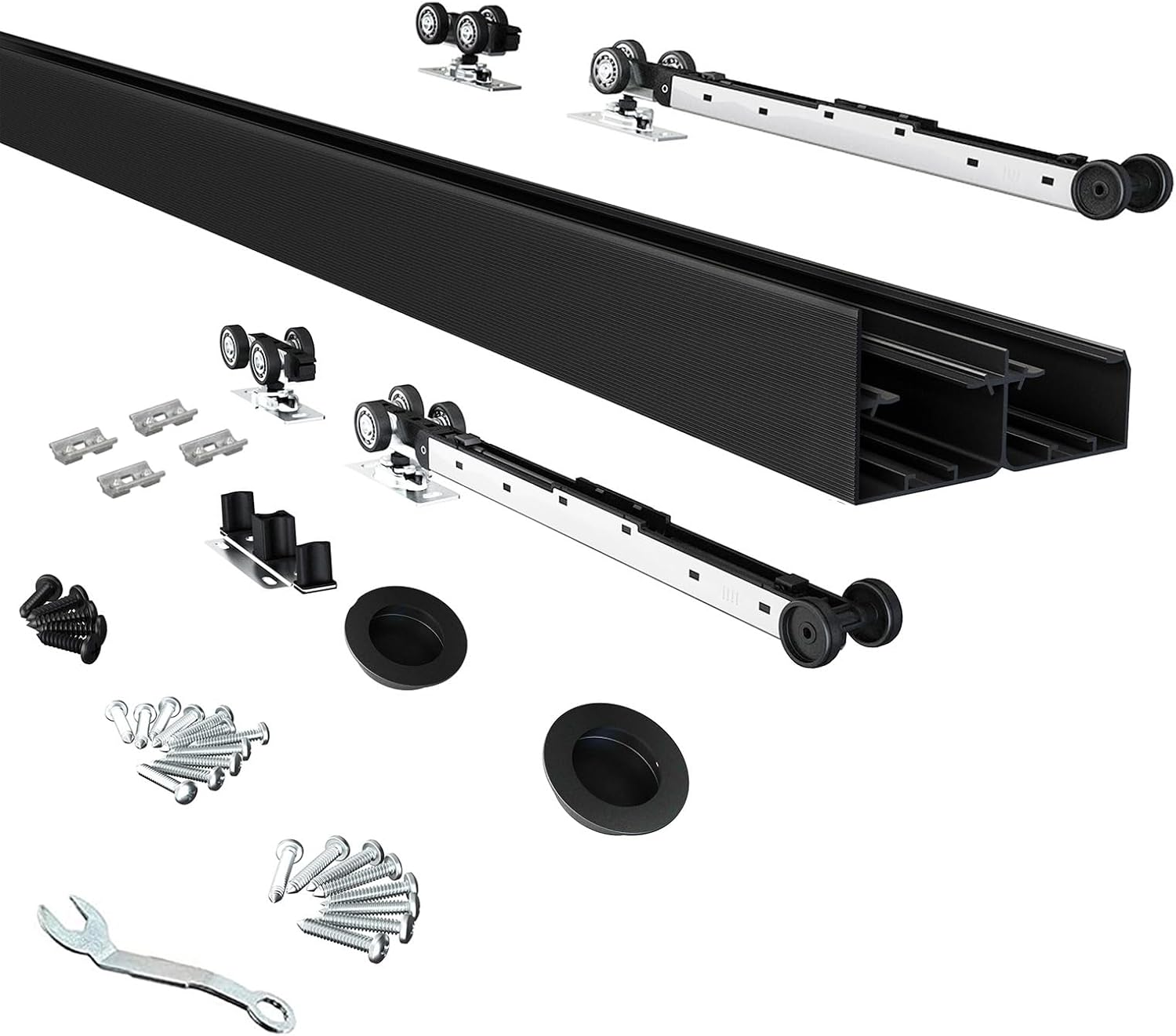 JUBEST 4FT/48 Heavy Duty Bypass Door Hardware with Soft Close Mechanism, Sturdy Closet Door Track for 2 Door System, Quietly and Smoothly, Fit Door Thickness 1 3/8' or 1 3/4', Easy to Install, Black