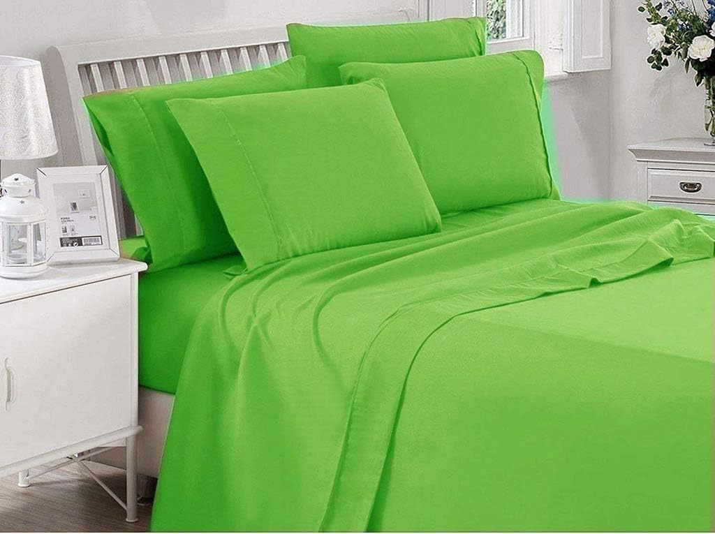 SHERA'S BEDDINGS 6- Piece Sheet Set Fits Mattress Upto 10-12 Inches Fully Elastic Deep Pocket Queen (60' X 80') Parrot Green Solid 650 Thread Count 100% Egyptian Cotton