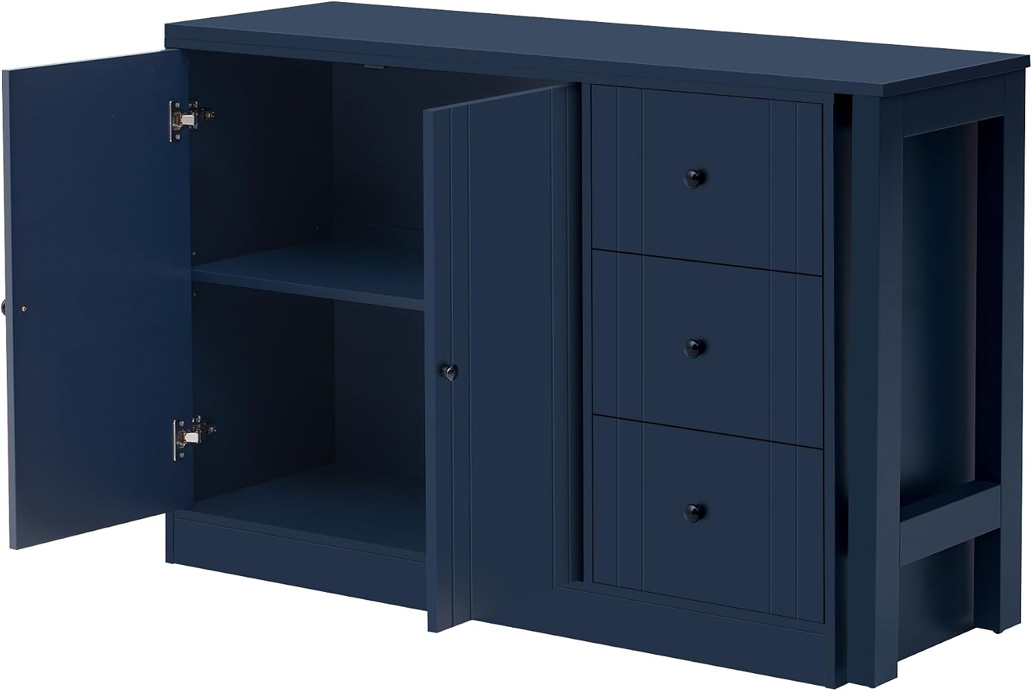 RUNNA 89.7''Wooden Sideboard with Extendable Table,Multifunctional Storage Cabinet with 2 Doors and 3 Drawers,for Living Room,Study,Foyer and Kitchen (Navy Blue#68)