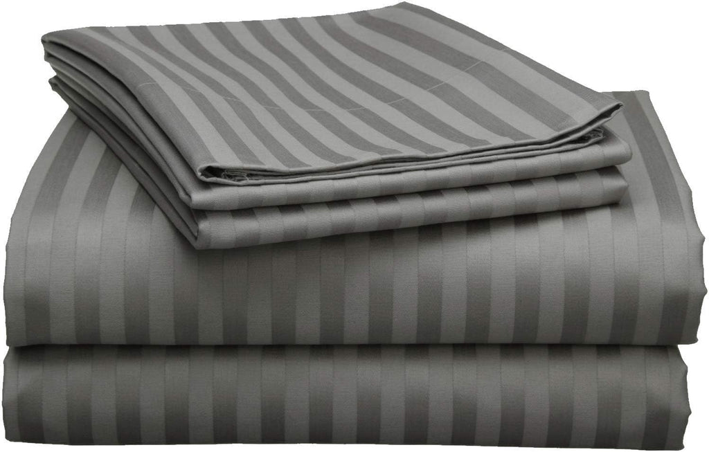 Breathable Luxury Bedding ! 800 Thread Count 100% Egyptian Cotton Queen Size 4 Piece Sheet Set Fit 15' Inch to 18' Inch Deep Pocket Stripe. Grey