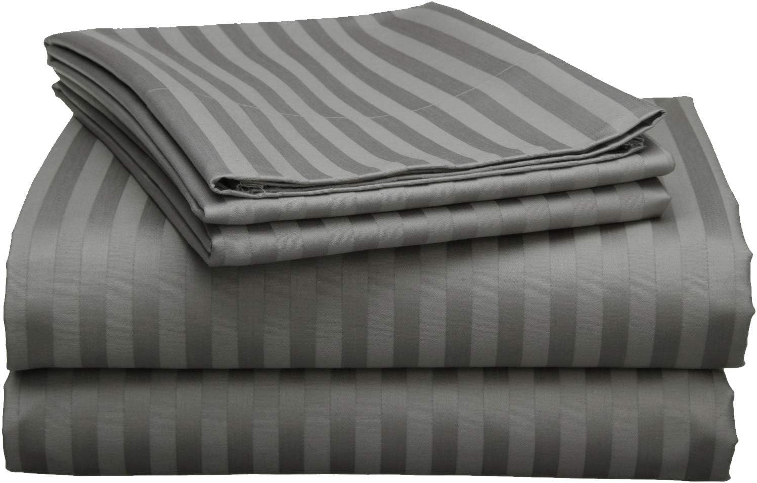 Breathable Luxury Bedding ! 800 Thread Count 100% Egyptian Cotton Queen Size 4 Piece Sheet Set Fit 15' Inch to 18' Inch Deep Pocket Stripe. Grey
