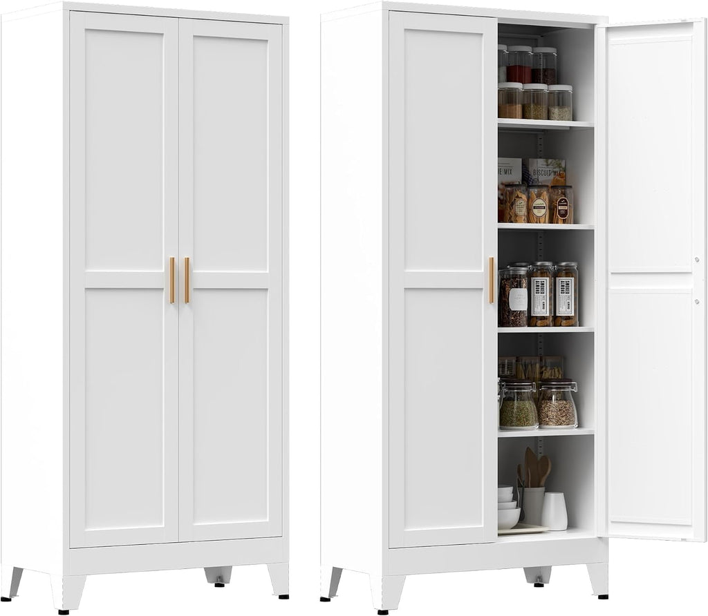 71' Tall Metal Kitchen Pantry Cabinet, Kitchen Storage Cabinets, Steel Cupboard with 2Doors and 4 Adjustable Shelves for Dining Room, Bathroom, Living Room