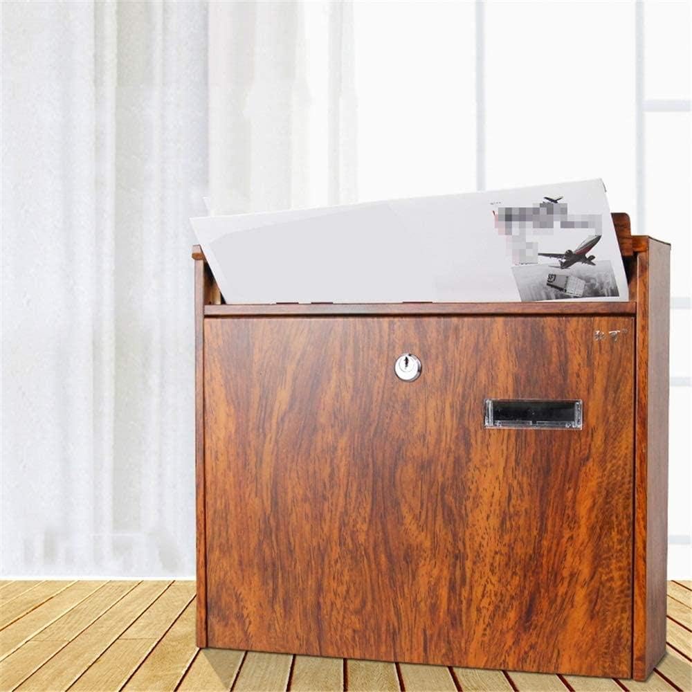 Post Box Modern Wall Mount Lockable Mailbox Outdoor Galvanized Metal Key Parcel Box Packages Drop Slot Secure Lock Outdoor Mailbox-36x10x32cm, Brown
