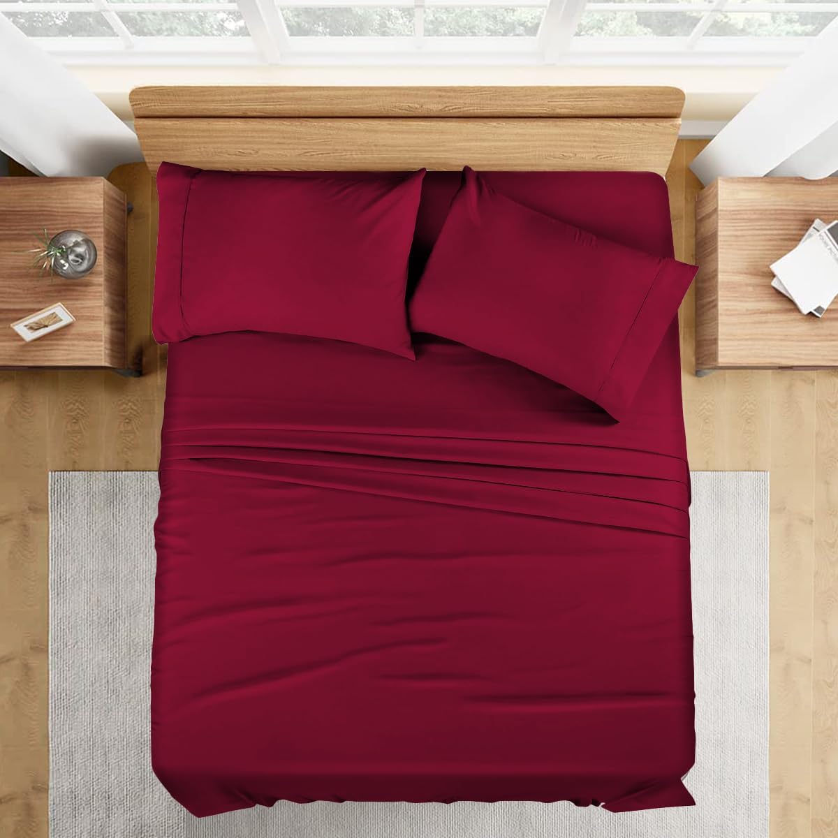 1000 Series - 100% Egyptian Cotton Sheet Set Soft & Comfy Breathable Hotel Quality Luxury Bedding -Queen Size Fits Mattress Up to 18-20' Deep (Solid, Burgundy)