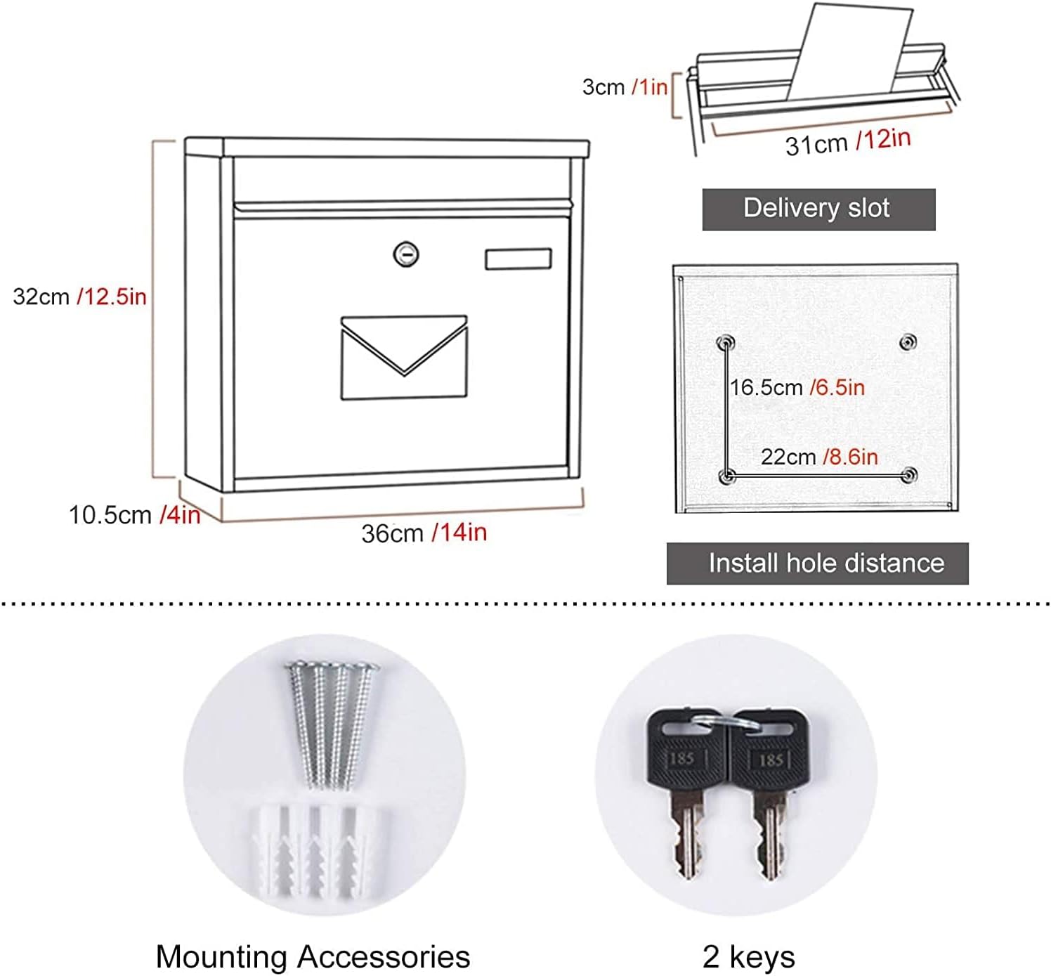 JYDQM Suggestion Box Business Drop Boxes Donation Box Modern Locking Mailbox, Wall Mount Grey Metal Post Box, for Outdoor Commercial Office Porch, Medium Rust-Proof Letter Box