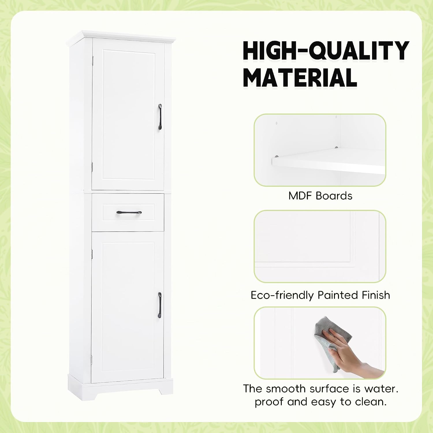 Tall Bathroom Storage Cabinet, Freestanding White Bathroom Accent Storage Cabinet with Built-in Door Shelf & Adjustable Shelves for Home Kitchen, Living Room (White Style4)