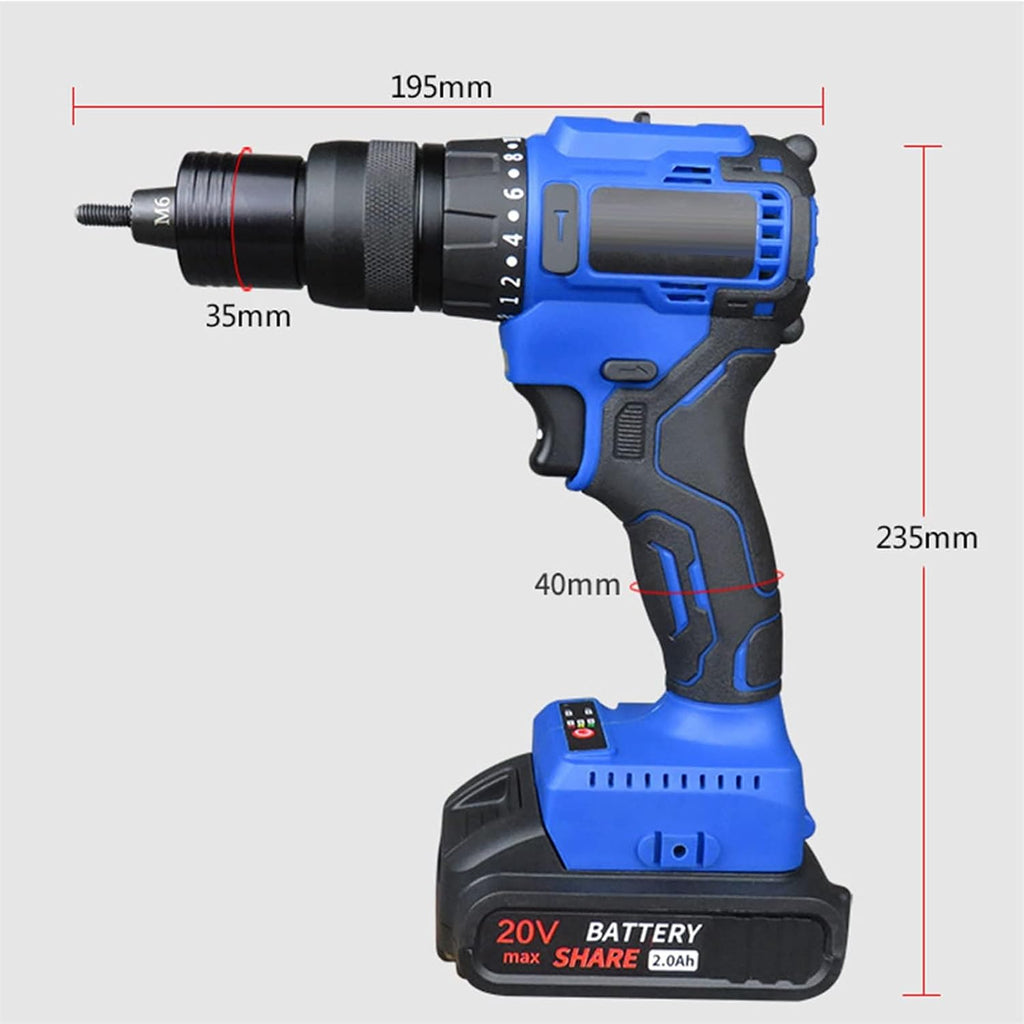 2x4000mah Cordless Rivet Tool w/Two Batteries, Dual-Use Electric Rivet Gun for Rivets & Rivet Nuts,Automatic Rivet Gun,for Metal, Plastic and Leather