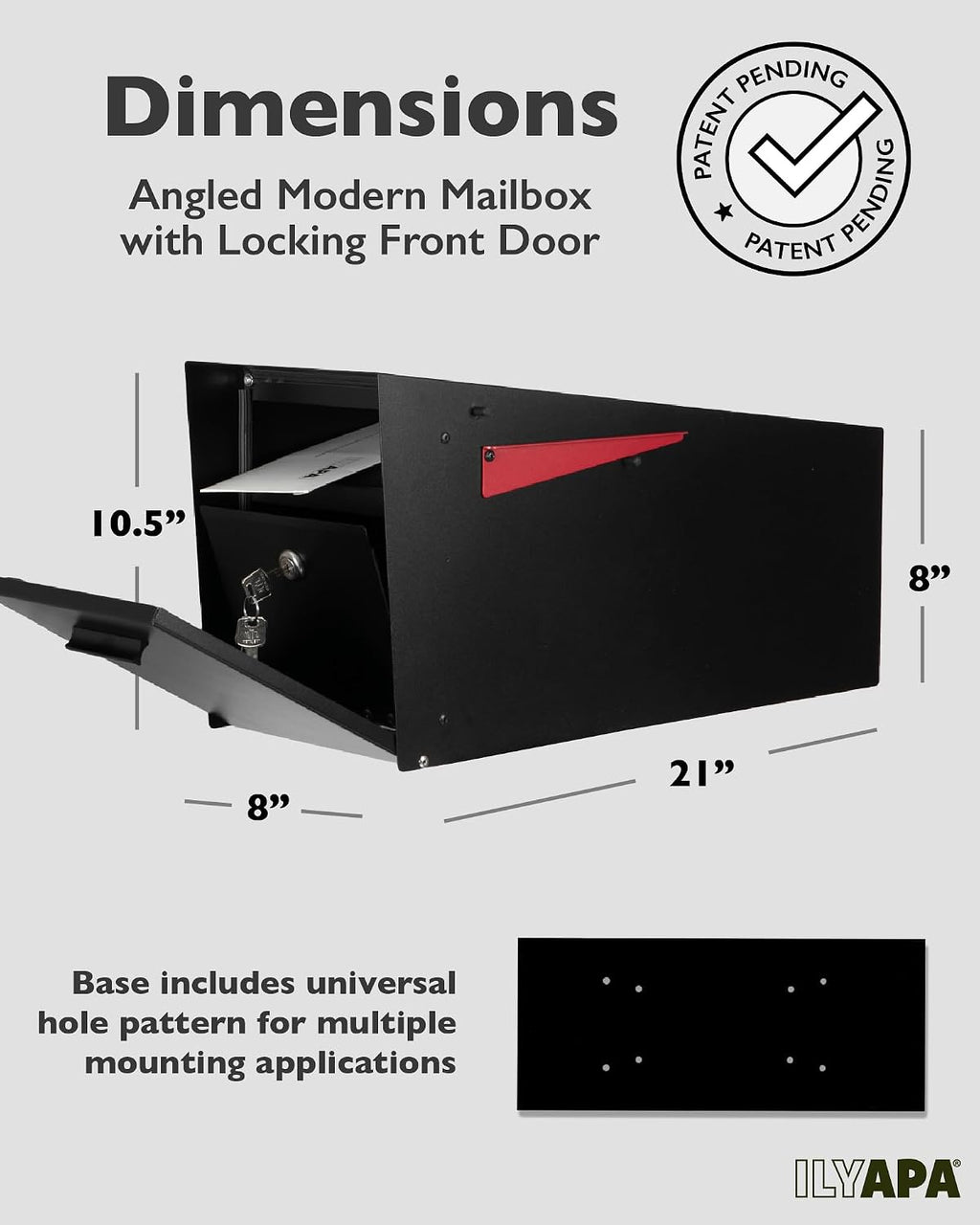 Ilyapa Locking Mailbox & Heavy-Duty 43' Metal Post Bundle: Secure Modern Black Steel Curbside Mail Box, All-Weather w/Universal Mounting Sleeve