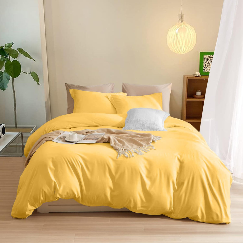 800TC 3 Sided Zipper Duvet Cover Set Soft Egyptian Cotton 3 Sided Zipper Closure, 3 PCS 1-Duvet Cover & 2- Pillow Shams - Oversize Queen Size (98' x 98') Inches, (Solid Gold)