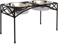 Regal Double Bowl Elevated Diner - 12' Tall - Raised Dog Feeder - Black - Great for Large/XL Breeds - Pet Feeding Station, Food/Water Bowls - Metal/Steel - Best - Stainless Bowls, NMN Designs