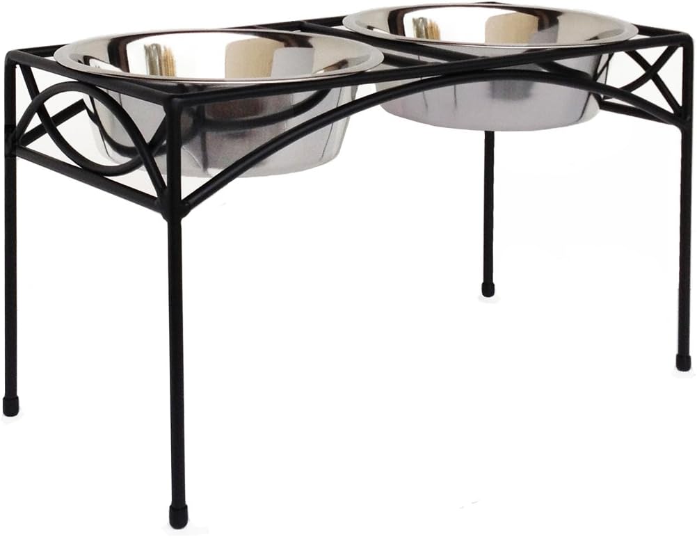 Regal Double Bowl Elevated Diner - 12' Tall - Raised Dog Feeder - Black - Great for Large/XL Breeds - Pet Feeding Station, Food/Water Bowls - Metal/Steel - Best - Stainless Bowls, NMN Designs
