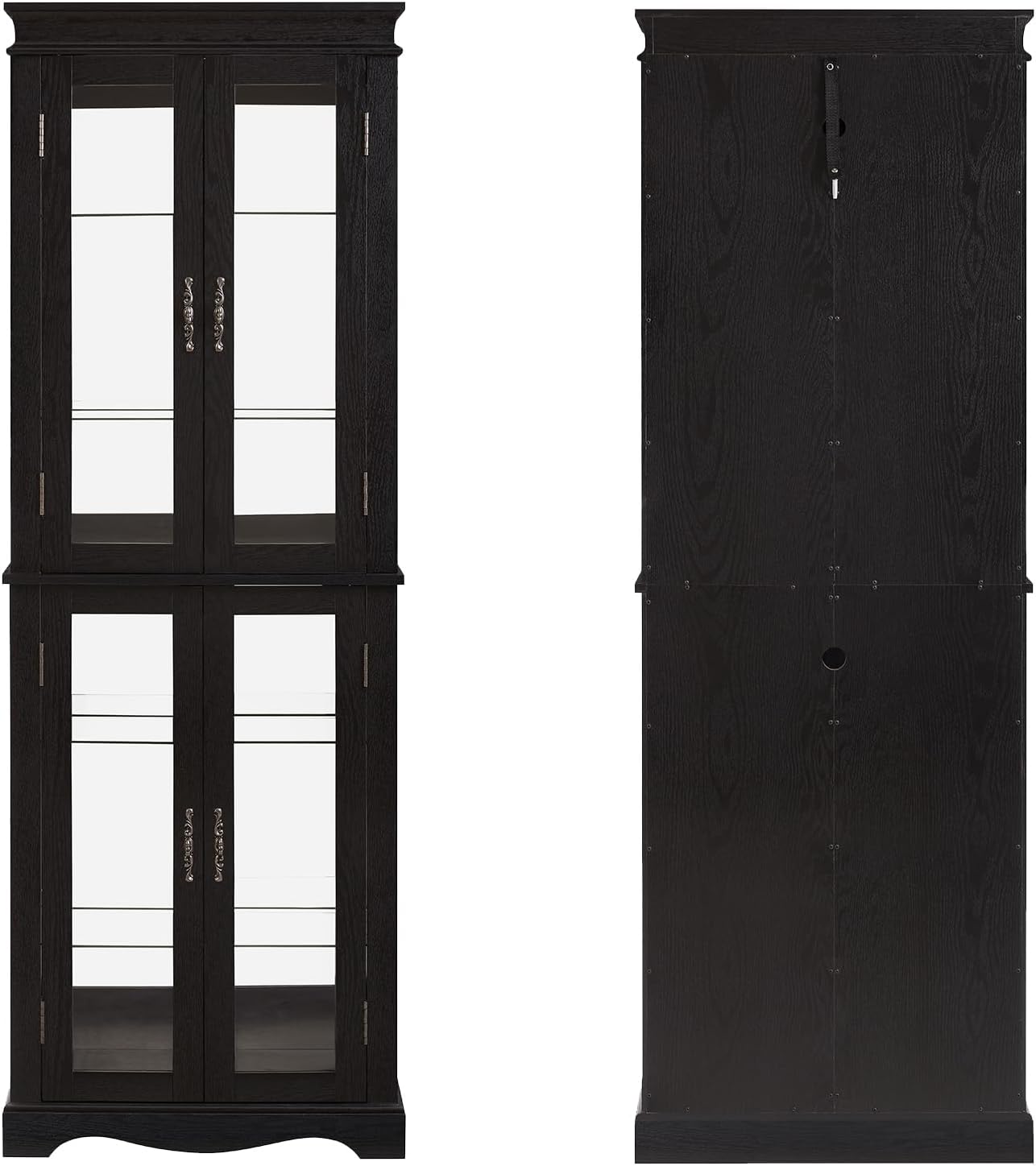 70'H Lighted Wooden Curio Cabinet, Freestanding Glass Display Case with Tempered Glass Door,Adjustable Shelves and Mirrored Back Panel, Decorative Storage Cabinet for Living Room,Office (Black)