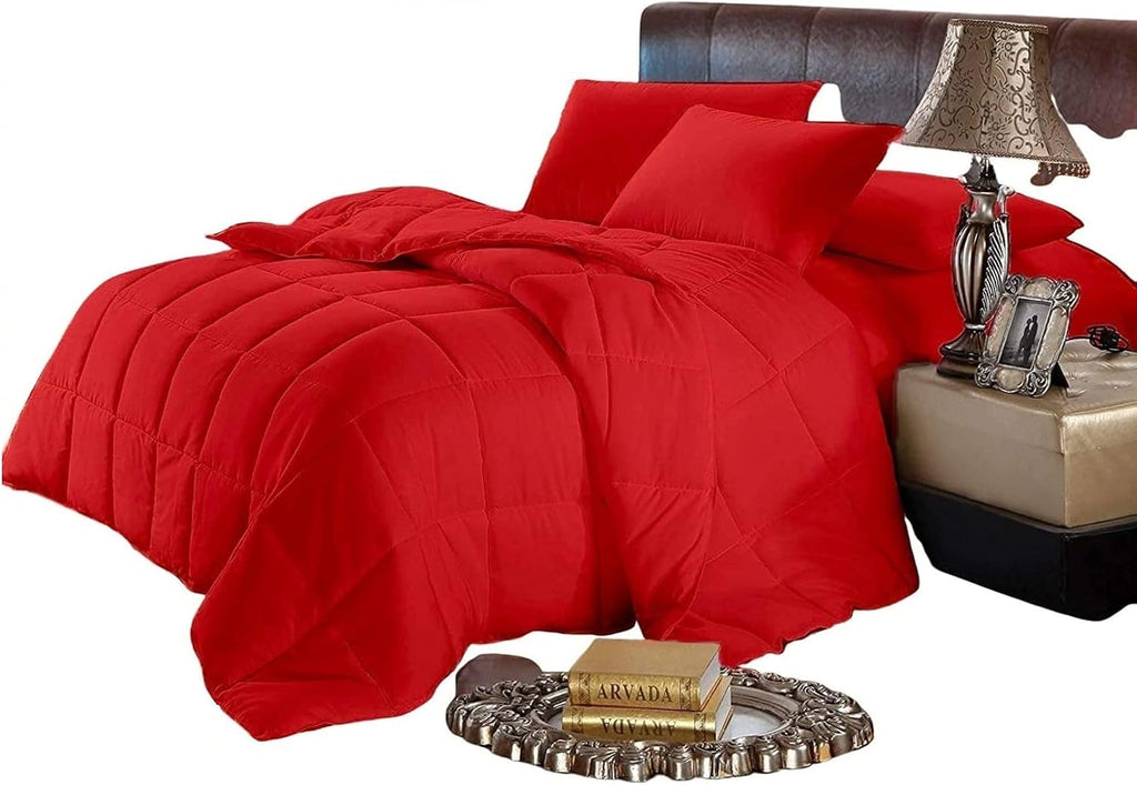 Soft 1000 TC Goose Down Alternative Egyptian Cotton Comforter Set (Comforter + 2 Pillow Cases) 400 GSM Over-Size Queen Red 98'' x 98''
