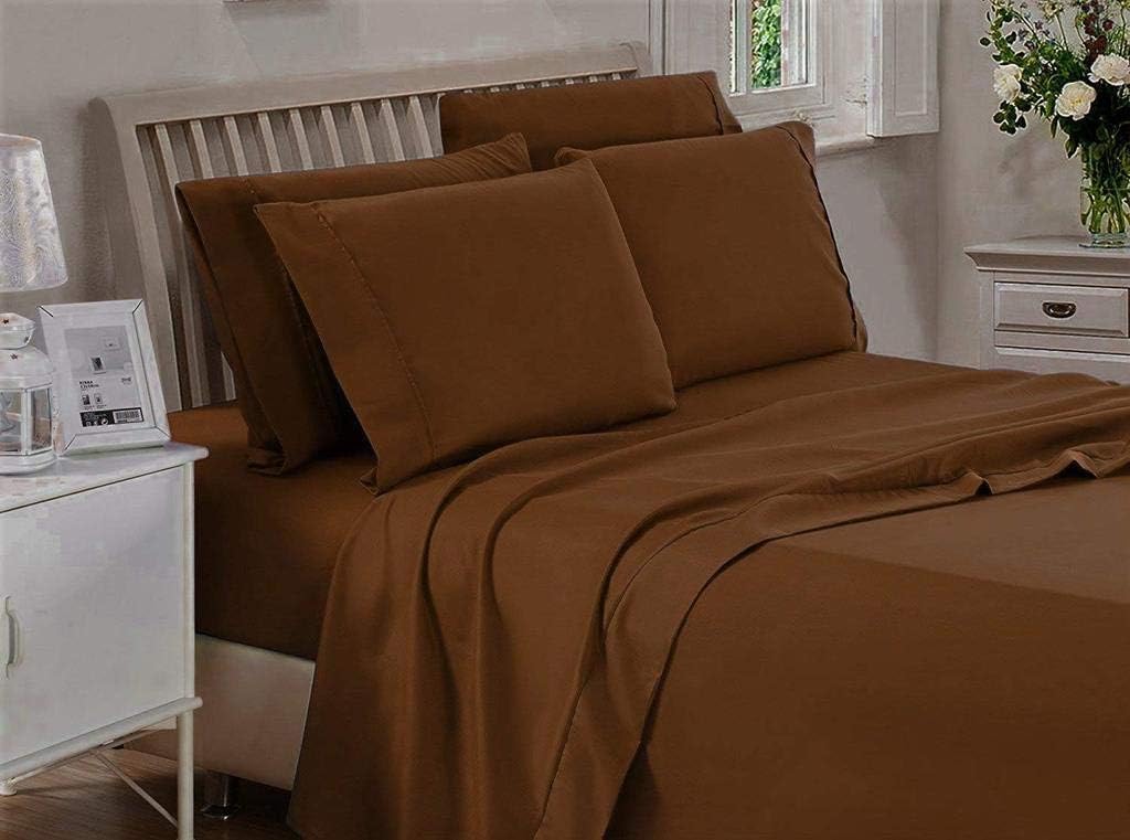 SHERA'S BEDDINGS 6- Piece Sheet Set Fits Mattress Upto 10-12 Inches Fully Elastic Deep Pocket Queen (60' X 80') Chocolate Solid 650 Thread Count 100% Egyptian Cotton