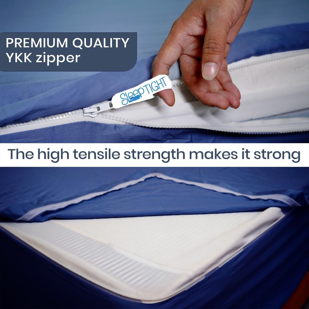 Sleep Tight Zipper Fitted Sheet Set – Includes 1 Fitted Base & 2 Zip Sheets – 100% Cotton, 600 Thread Count, Zip Sheet Set, Extra Deep Pockets (15') (Dark Blue, Queen)
