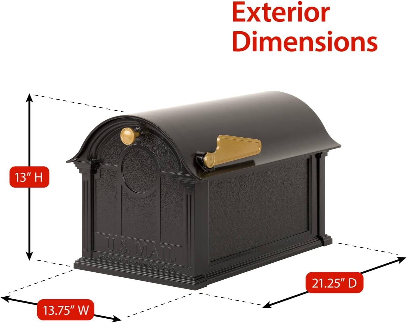 Whitehall Custom Extra Large Mailbox - Balmoral Model with Address Plaques and Side Mount Post Package, Sand Cast Aluminum, Black Personalized in Goldtone