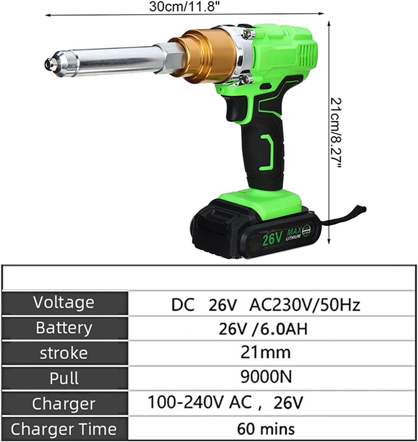 26V Cordless Electric Rivet Gun, 2.4Mm-5.0Mm Portable Rechargeable Blind Riveter with Led Light 2* Battery
