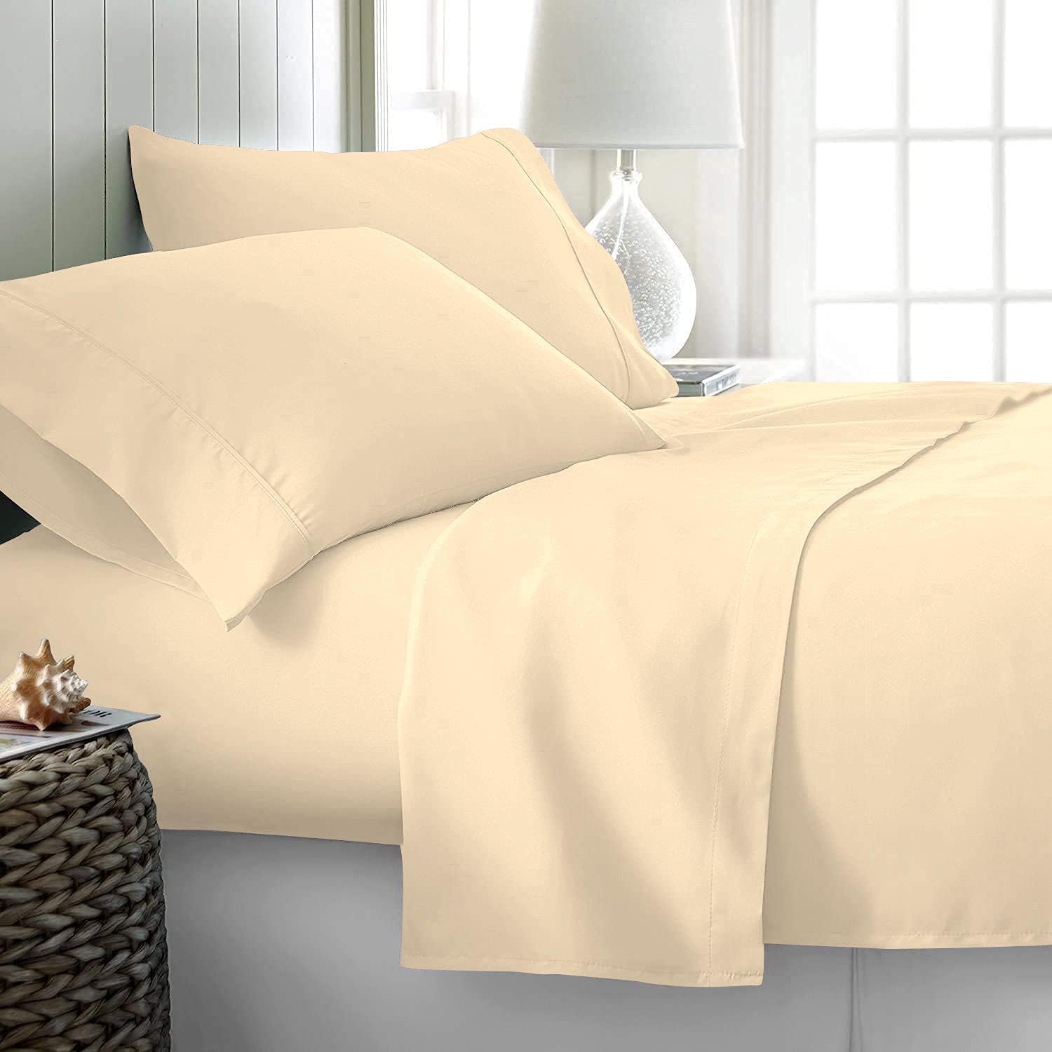 7 Piece Bed-in-A-Bag Comforter & Sheet Set 8-10' Deep Pocket, 100% Egyptian Cotton Queen Size, Ivory, Sets Include - 1Comforter, 1Flat Sheet,1Fitted Sheet, 2Pillowcase & 2Pillowsham