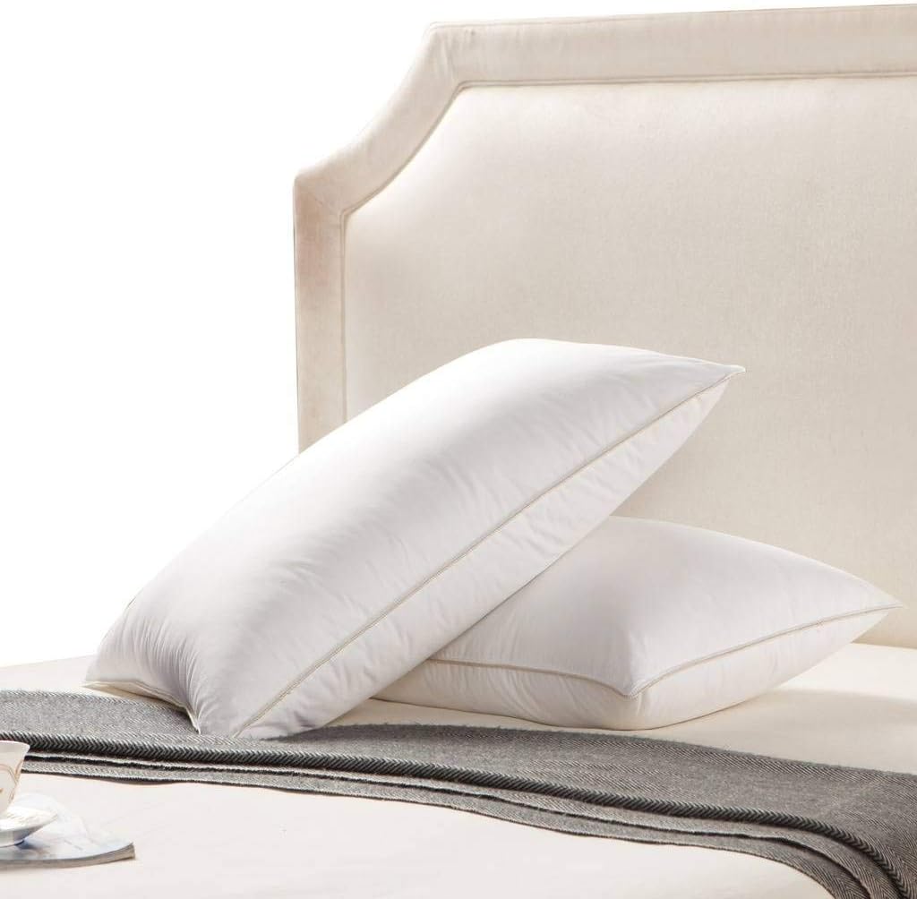 EGYPTIAN BEDDING Goose Down Pillow - 1200 Thread Count Egyptian Cotton, Soft, King Size, Set of 2