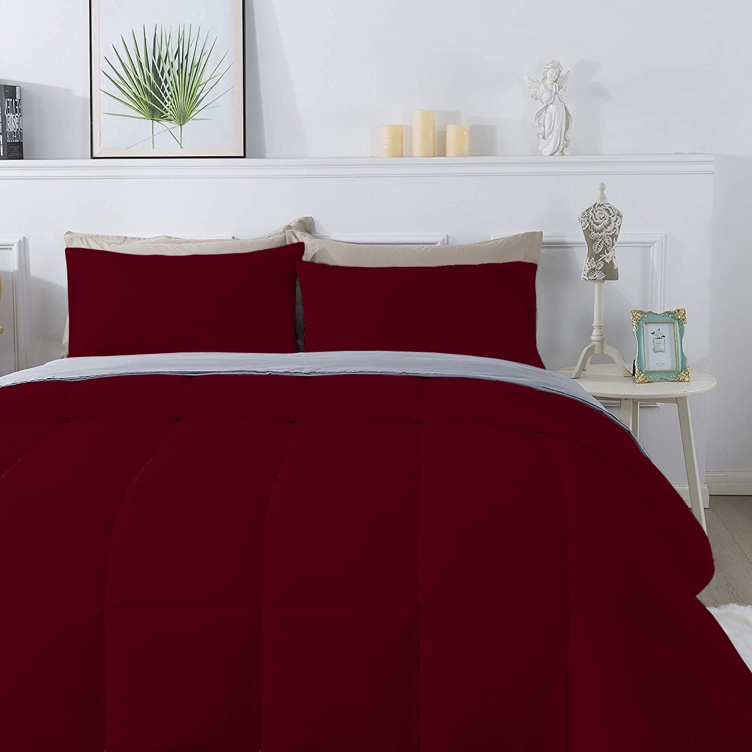 Olivia Rocco 1 Piece 1000 Thread Count Comforter Full XL/Queen Size (88' x 92') Inch 100% Egyptian Cotton Comforter 400 GSM Soft Quality - Burgundy Solid
