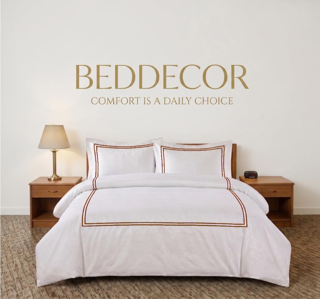 BedDecor Luxury 400-TC Egyptian Cotton 5PC Embroidered Duvet Cover Set with Beautiful 2-Stripe Embroidery(Chocolate, Full/Queen)