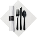CaterWrap Pre-Rolled Cutlery, Mystic Linen-Like Napkin, Black/White, Case Of 200 Rolls