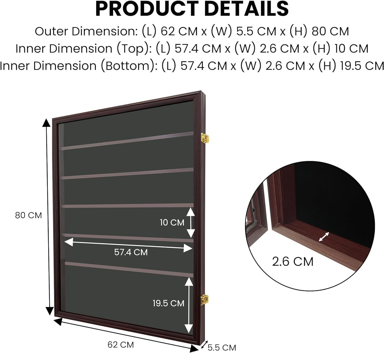 Wall-Mounted Walnut (5 Standard+1 Oversize Row) Wooden Coin Slab Display Case Holder Frame Cabinet Storage for Coin Collection Medal Badges Sport Card Trading Card Collectibles Organization