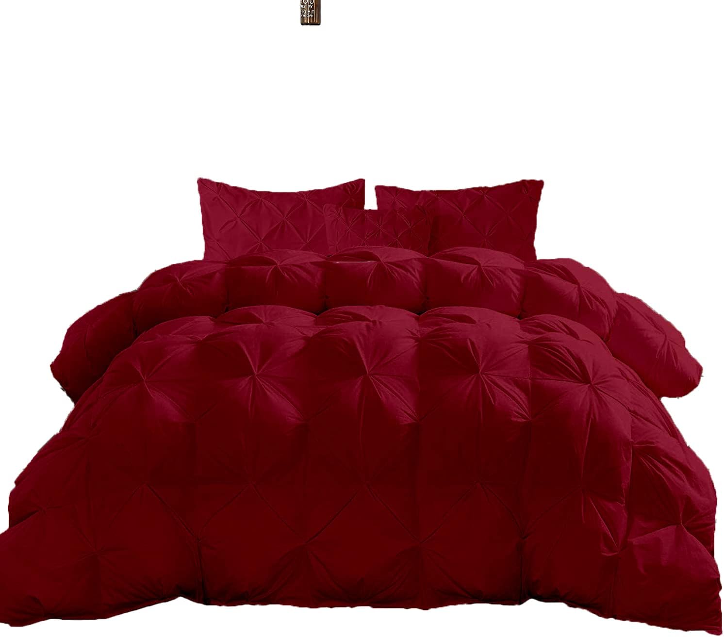 Eco Friendly 1000-TC Pinch Pleated Down Alternative Comforter 1pc Comforter & 2 pcs Pillow Covers, 700 GSM & All Side Corner Tabs 100% Egyptian Cotton (Oversized Queen Size (98' x 98'), Burgundy)