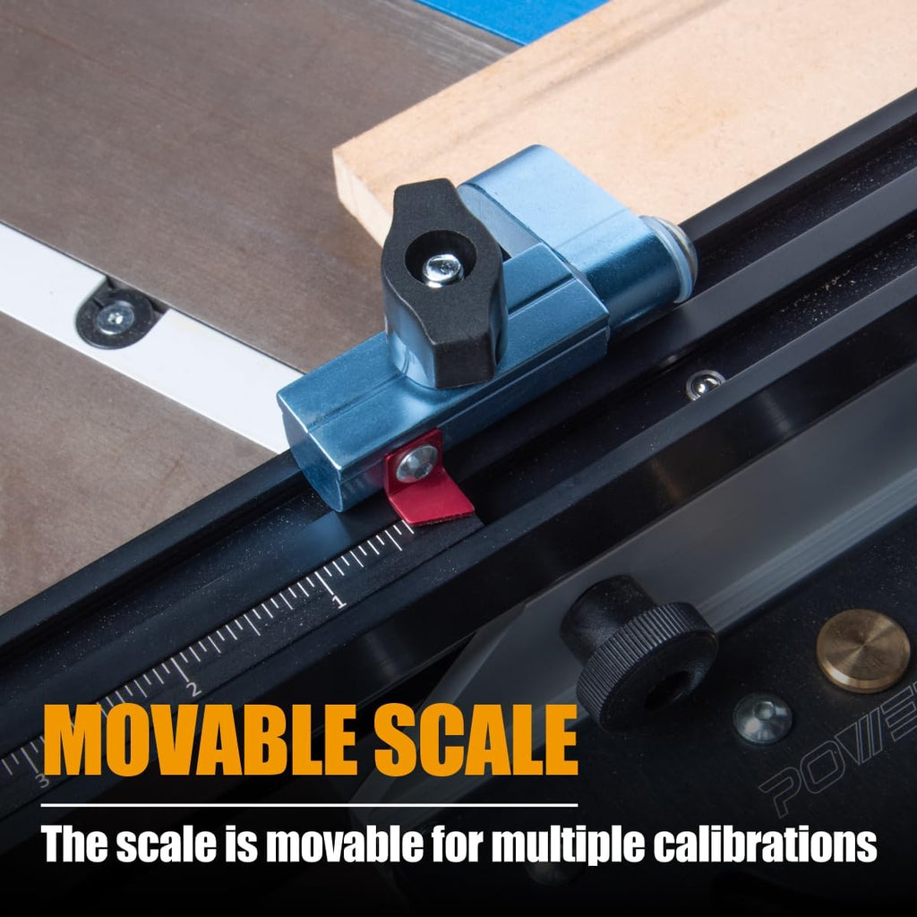 POWERTEC Precision Miter Gauge System for Table Saw Kit w/Telescoping Fence | 11 Preset Angle Stops, Extension Fence with Scale and Flip Stop (71766)