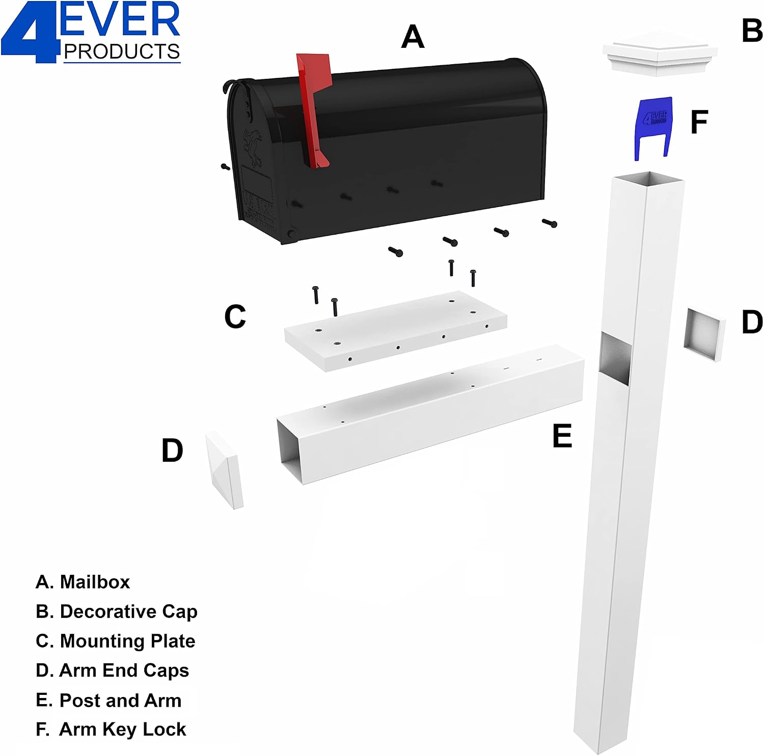 The Galaxy Steel Mailbox with LED Solar Light Cap and White Vinyl Post (White Mailbox)
