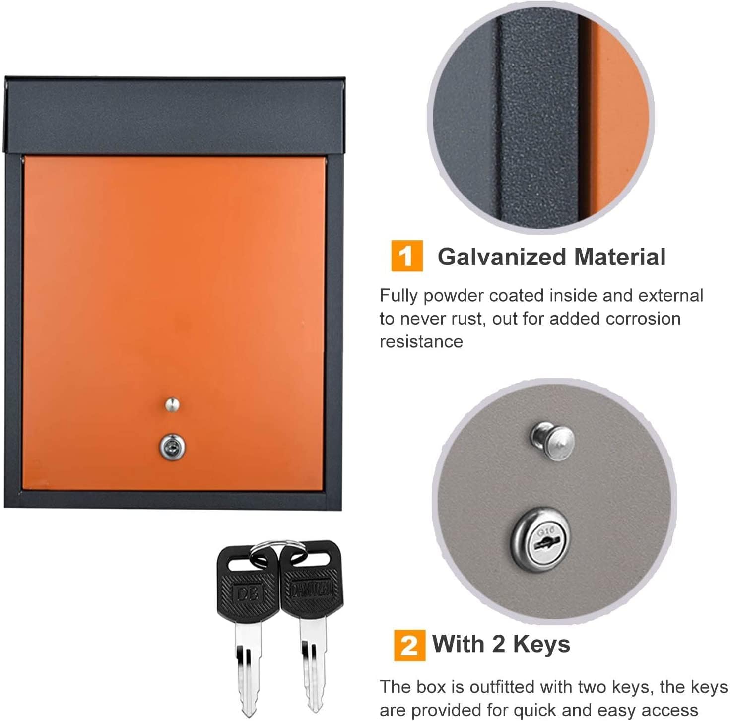Suggestion Box Business Drop Boxes Donation Box Modern Large Mailbox for A4 Mail, Outside Wall Mount Locking Post Box, Metal Vertical Letter Drop Box for Home Residential Office Porch ( Color : Orange