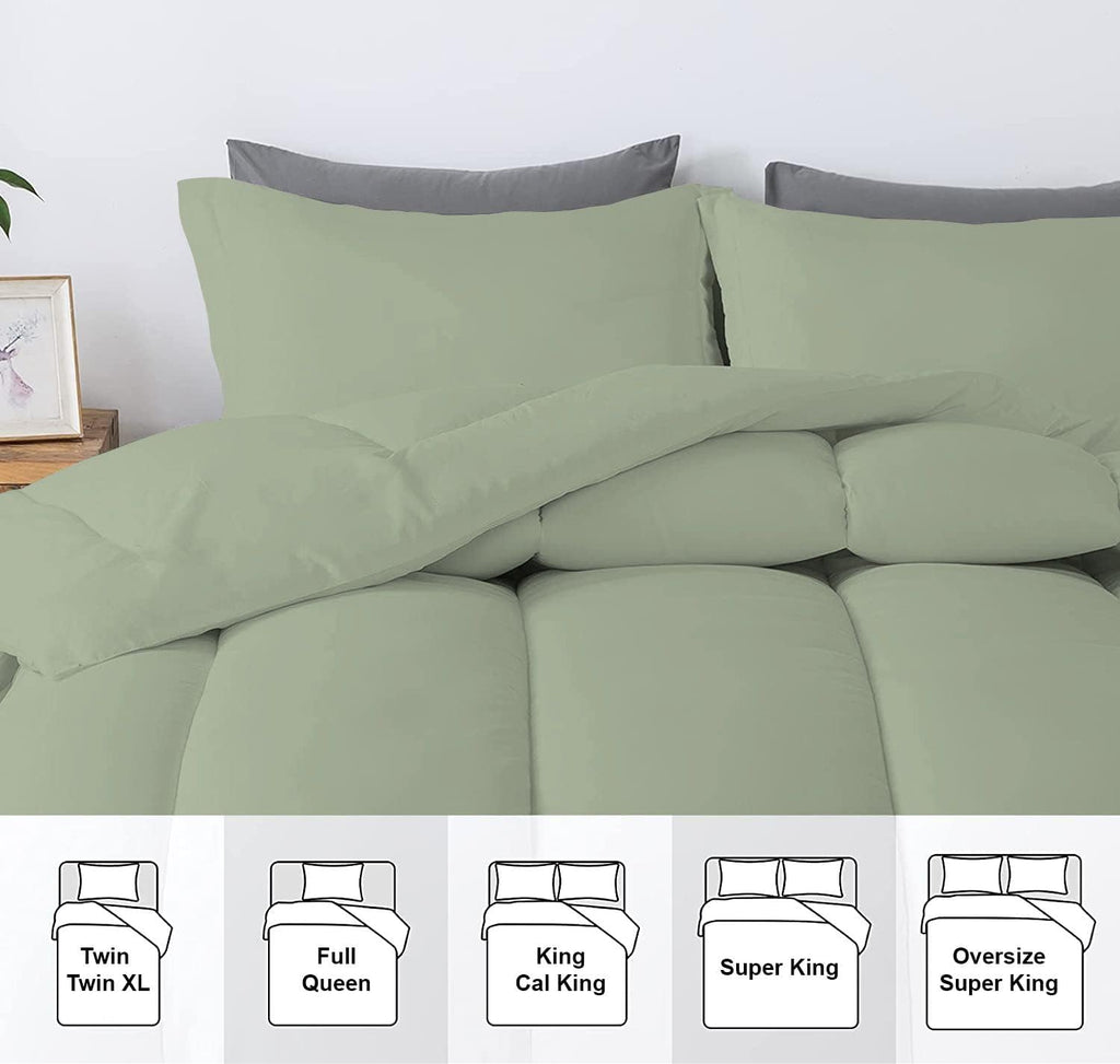 5 PC Straight Line Pattern Comforter Set Premium Super Soft 600 GSM All Season | 1000 Thread Count | 100% Egyptian Cotton ( Full/Queen Size, Light Sage Color)