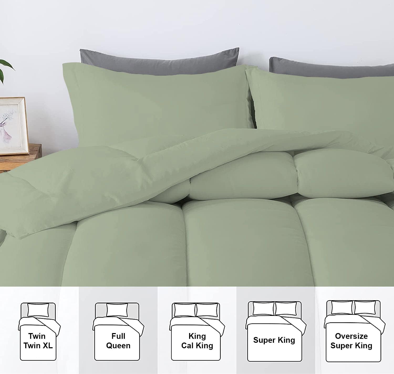 5 PC Straight Line Pattern Comforter Set Premium Super Soft 600 GSM All Season | 1000 Thread Count | 100% Egyptian Cotton ( Full/Queen Size, Light Sage Color)