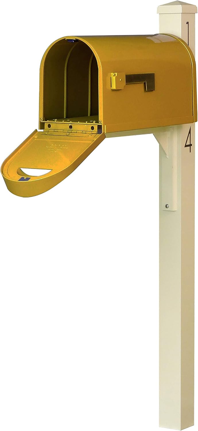 Special Lite Mid Modern Dylan Curbside Mailbox with Wellington Post - Yellow Aluminum Mailbox with Post - SCD1008YEL_SPK720IVR_VN