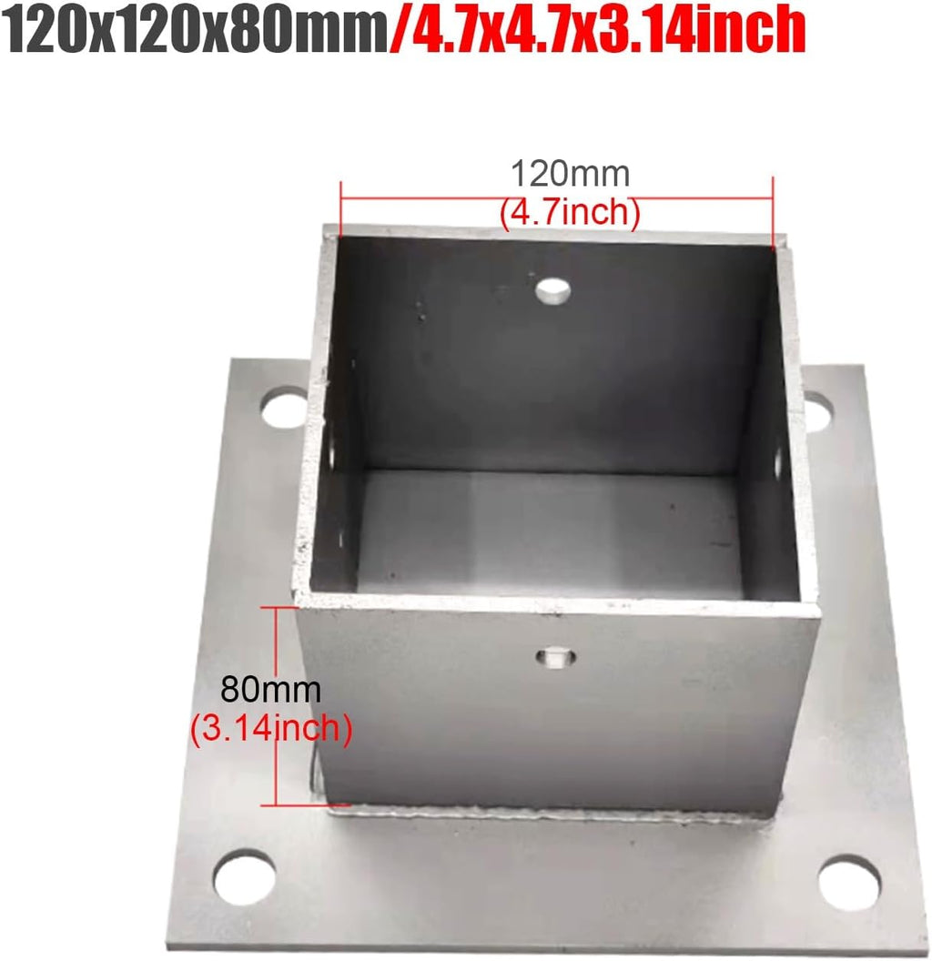 2 Pack Square Column Base Plate - Wood Fence Post Anchor with Installation Kit for Concrete/Deck/Pergola/Mailbox(120x120mm)