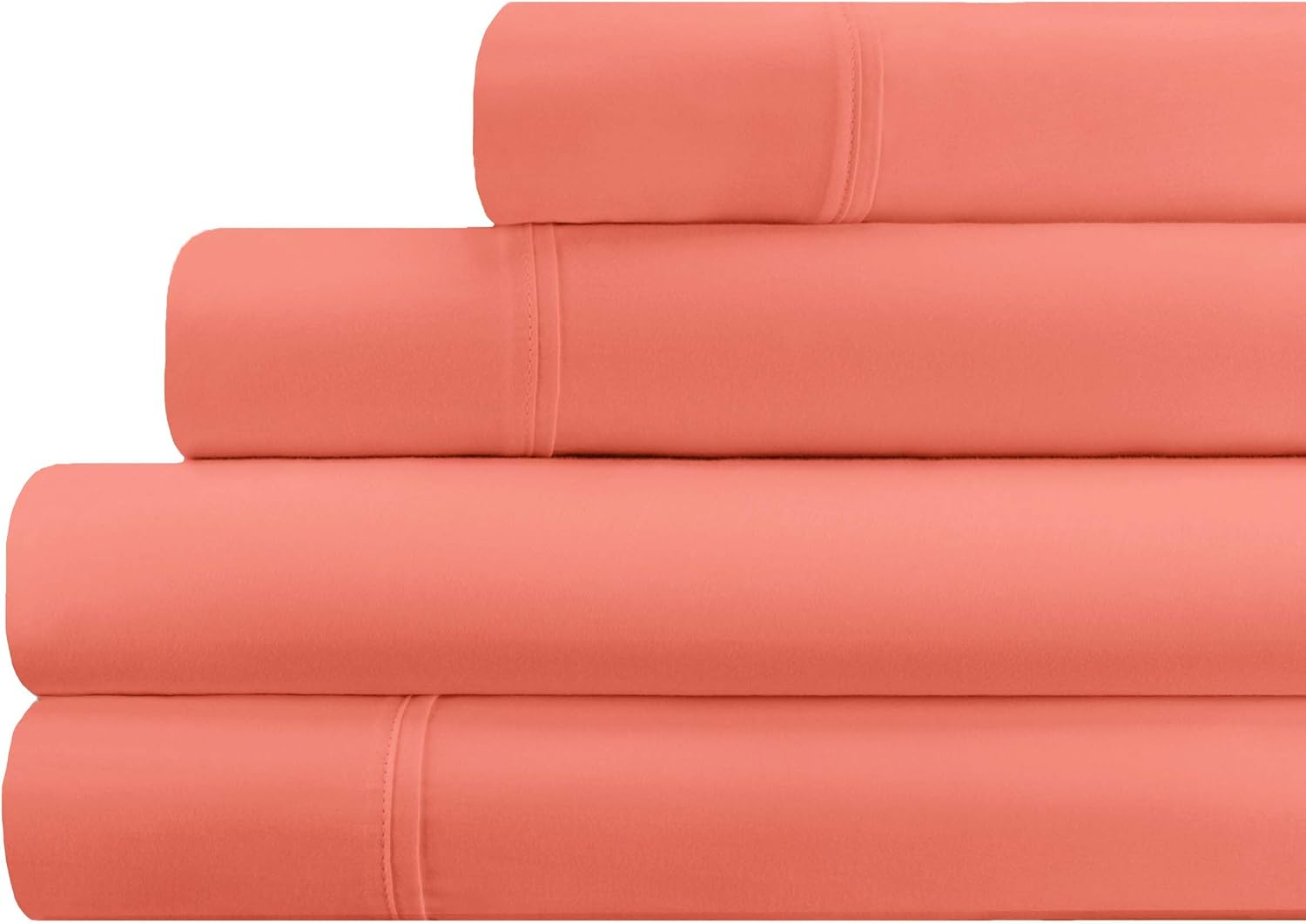 Superior Egyptian Cotton 4 Piece Sheet Set, 700 Thread Count, Eco-Friendly, Sustainable Sheets, Ultra-Soft Basics, Solid, Deep Pocket Fitted Sheet, Flat Sheet, Pillowcases, Coral, Queen